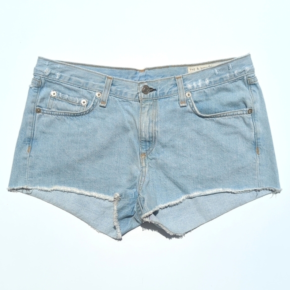 Rag & Bone Huntington Light Wash Mid Rise Cut Off Raw Hem Denim Jean Shorts 27 - Picture 1 of 13